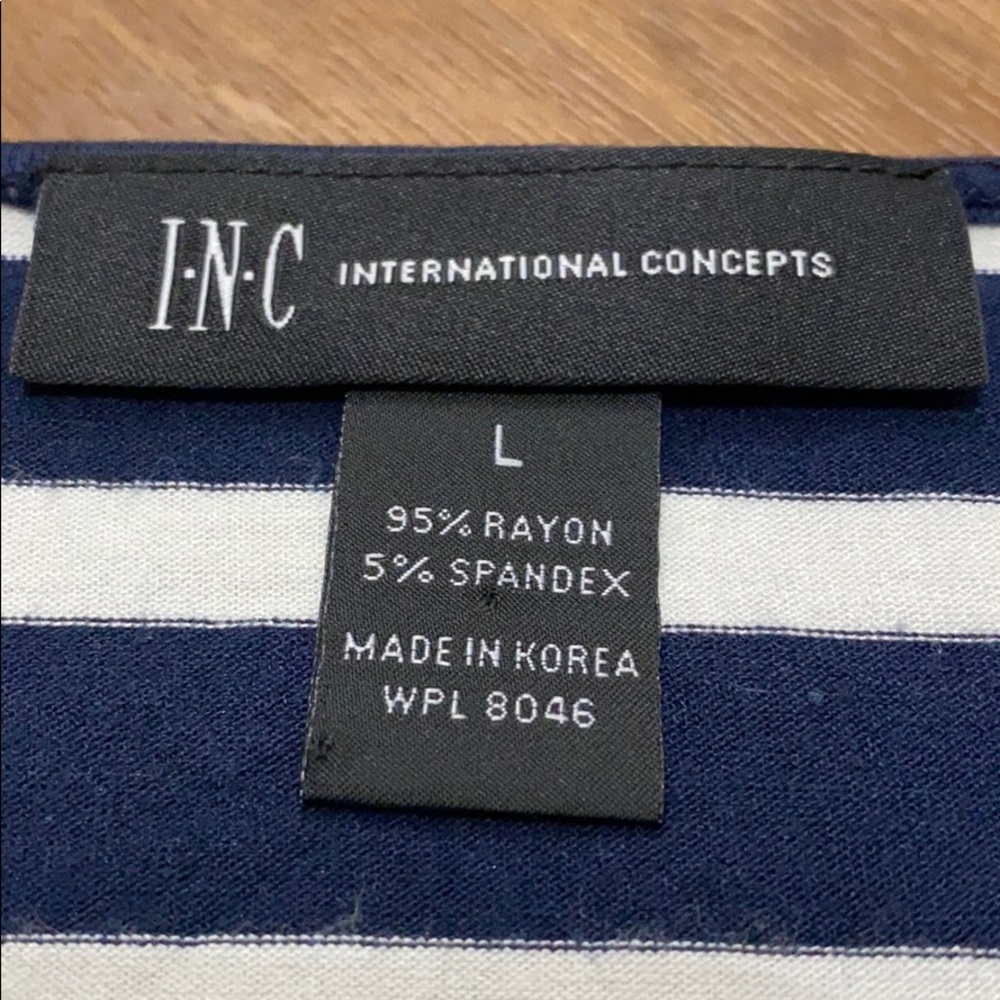 INC Blue Striped Ruffle Tunic - Picture 4 of 5